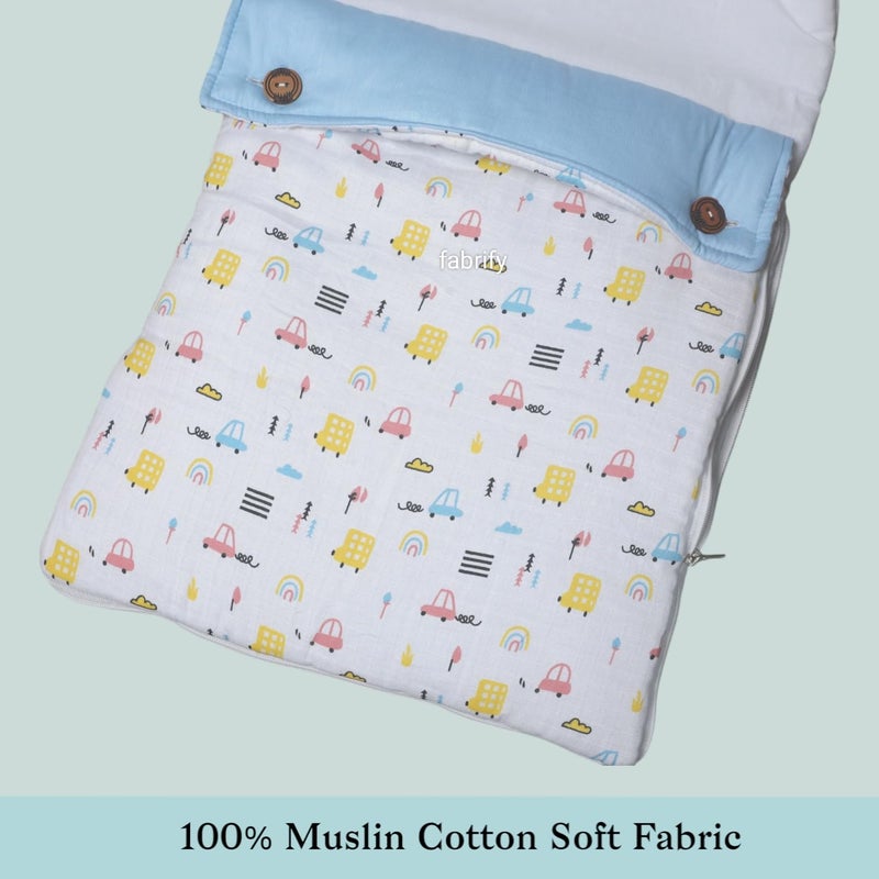 Fabrify 3 in 1 Baby Sleeping Bag & Carry Nest | Muslin Cotton Bedding Set for Infants & New Born Baby | Portable/Travel & Skin Friendly | 0-6 Months (car 2) - Image 5