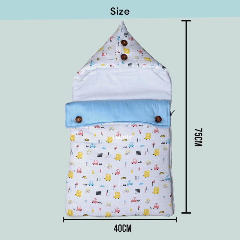 Fabrify 3 in 1 Baby Sleeping Bag & Carry Nest | Muslin Cotton Bedding Set for Infants & New Born Baby | Portable/Travel & Skin Friendly | 0-6 Months (car 2) - Image 2