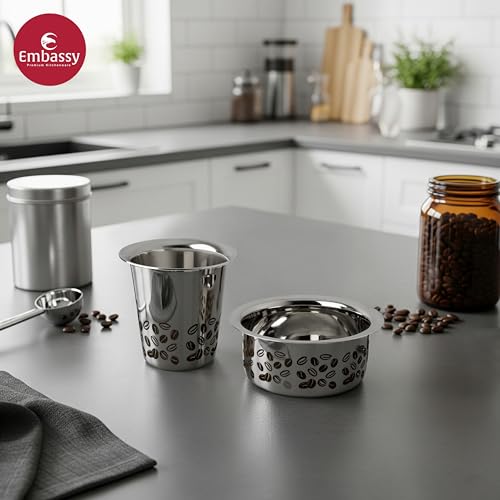 EMBASSY Stainless Steel Aroma Coffee Glass with Dabra (with Coffee Bean Laser Design) | Capacity - 150 ml | Pack of 6 | Traditional South Indian Filter | Multipurpose Steel Glass - Image 5