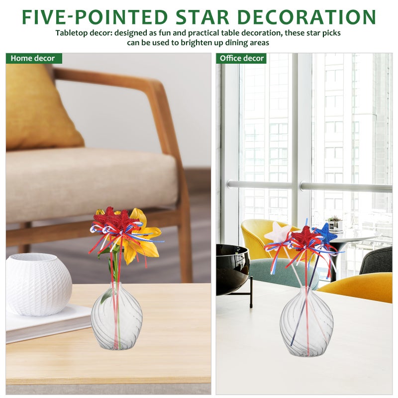 6pcs Independence Day Star Stem Picks: Star with Bowknot Ribbon Patriotic for Celebrations - 4th of July Vase Decor - Image 4
