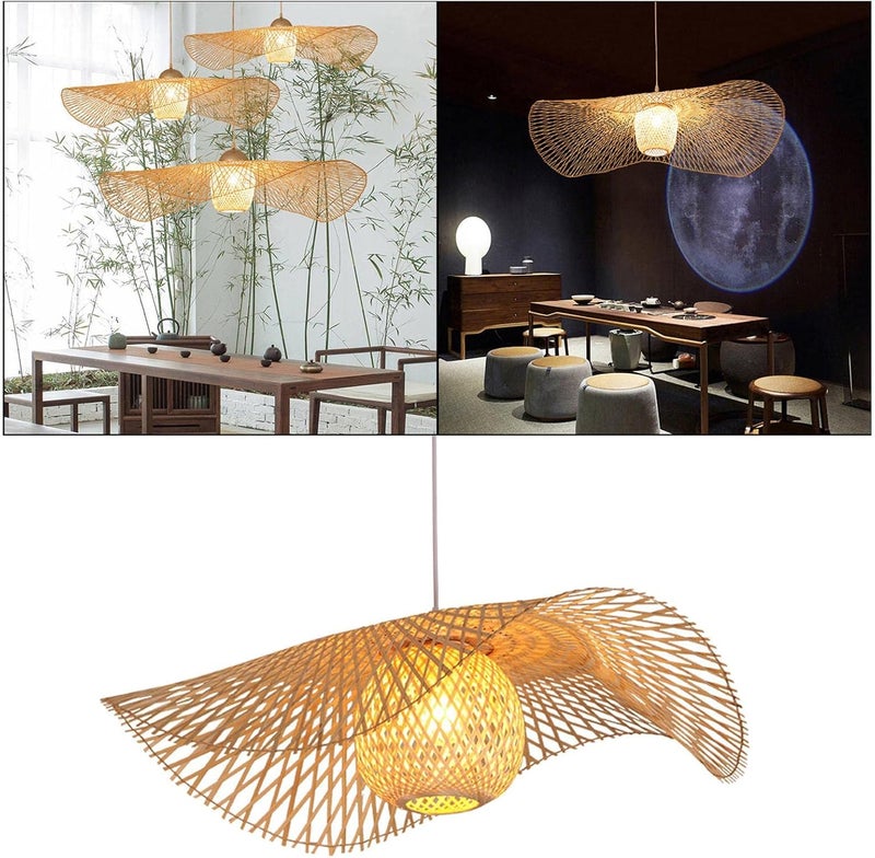 klarako Bamboo Wicker Pendant Light Rattan Light Fixture Woven Straw Hat Lamp Shade Light Fixtures Ceiling Light Hanging for Dining Room, Diameter 55cm - Image 5