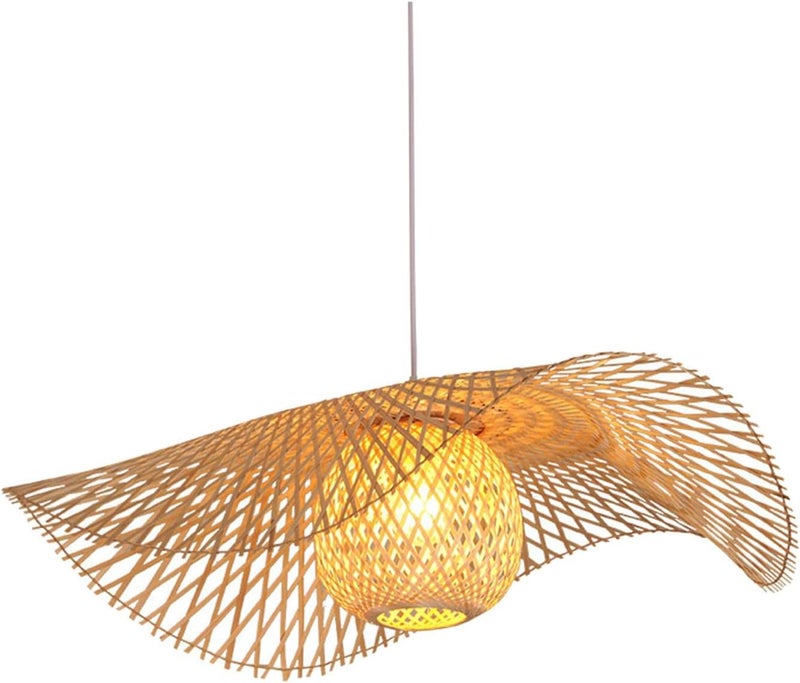 klarako Bamboo Wicker Pendant Light Rattan Light Fixture Woven Straw Hat Lamp Shade Light Fixtures Ceiling Light Hanging for Dining Room, Diameter 55cm - Image 3