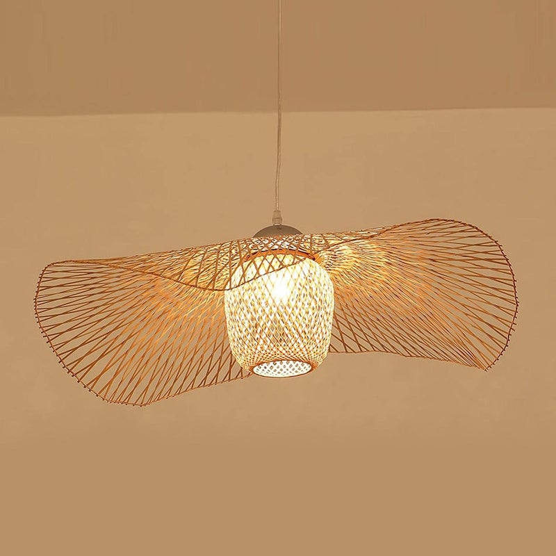 klarako Bamboo Wicker Pendant Light Rattan Light Fixture Woven Straw Hat Lamp Shade Light Fixtures Ceiling Light Hanging for Dining Room, Diameter 55cm - Image 2