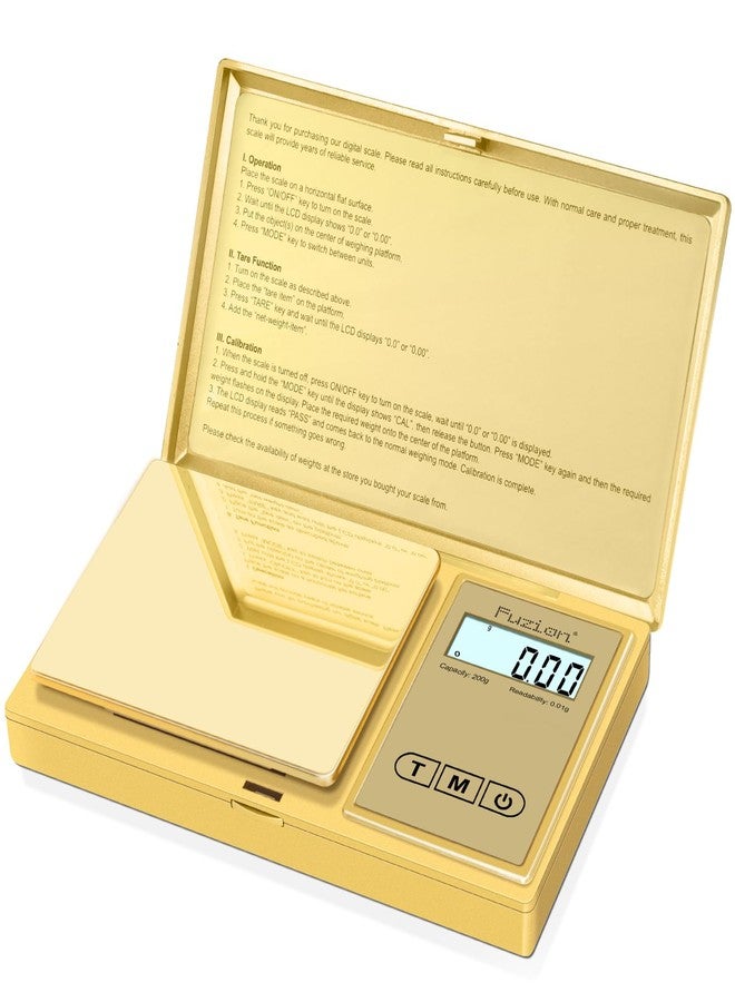 Fuzion Gram Scale, 200gx0.01g Digital Pocket Scale Gold Titanium Plating, High Precision Small Scale, 6 Units Jewelry Scale with Back-Lit LCD, Tare Function for Food, Powder, Herb, Arrow, Travel - Image 1