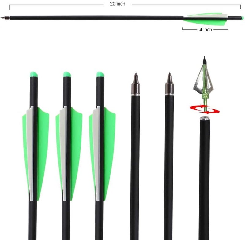 IRQ 20 Inch Carbon Crossbow Bolt and Crossbow Broadheads Set, 12 Pcs Hunting Carbon Arrows for Crossbow with 3 Blade Broadheads 6 Pcs for Archery Practise Hunting Crossbow Arrows - Image 3