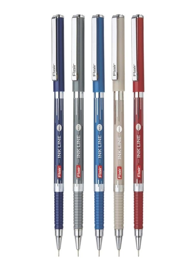 FLAIR Inkline Ball Pen Box Pack | Lightweight & Attractive Body Colors | Comfortable Handling, Smooth and Bold Writing Experience | Durable, Refillable Pen | Blue Ink, Pack of 5 - Image 1