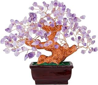 Rockcloud Ã‚Â Natural Amethyst Crystal Stone Bonsai Tree Raw Stone Resin Money Tree Feng Shui Desk Figurines for Home - Image 1