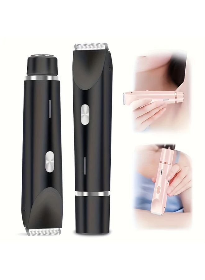 2 In 1 Women Electric Shaver for Bikini Lips Eyebrows Face Legs Underarms Wet Dry Hair Remover Portable Bikini Trimmer Adjustable Rechargeable Cordless USB Charging Gentle Effective Black - Image 1