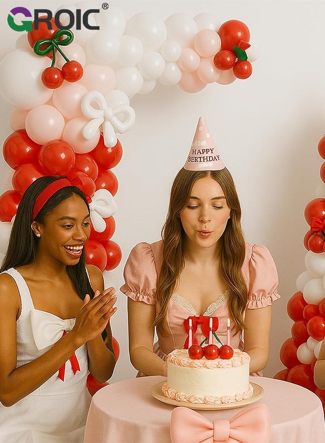 جرويك طقم قوس بالونات الكرز، بالونات طويلة باللون الأحمر والوردي والأبيض والأخضر، مناسبة لأعياد ميلاد البنات، حفلات استقبال المولود، حفلات الزفاف، حفلات الزفاف - Image 5