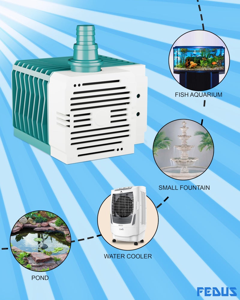 FEDUS 20 Watt Cooler Pump Water Pump, Submersible Pump for Aquarium, Fountain Pump, Cooler Water Pump, Cooler Water Pump, Fountain Motor Pump Small, Aquarium Pump for Desert Air Cooler, Aquarium,Cyan - Image 2