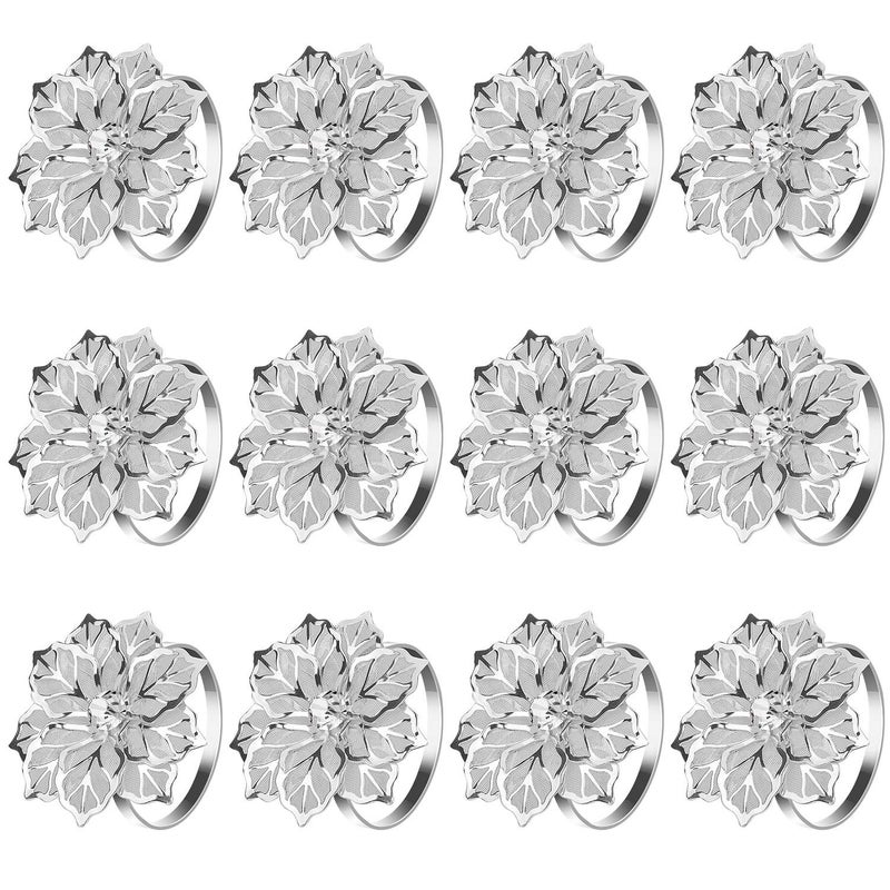KPOSIYA Hollow Out Flower Napkin Ring Holder Metal Napkin Rings Set of 20 for Wedding Party Holiday Banquet Christmas Dinner Delicate Serviette Buckles Decor Favor 20 FlowerSilver