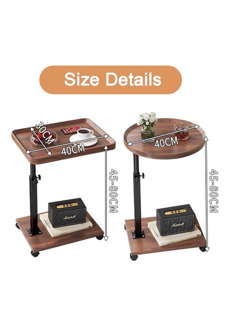C-Shaped Side End Table, Liftable Table for Couch, 360° Rotating Couch Tray Table with Wooden Desktop Metal Frame and Universal Wheel