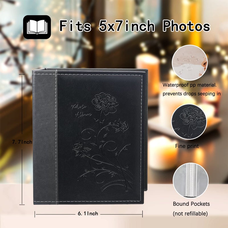 Artmag Artmag Photo Album 5x7 2 Packs Clear Pages Pockets Leather Cover Slip Slide in Photo Album Book Each Holds 50 Vertical 5x7 Photos Picture Book for Wedding Family (Black)  - Image 2