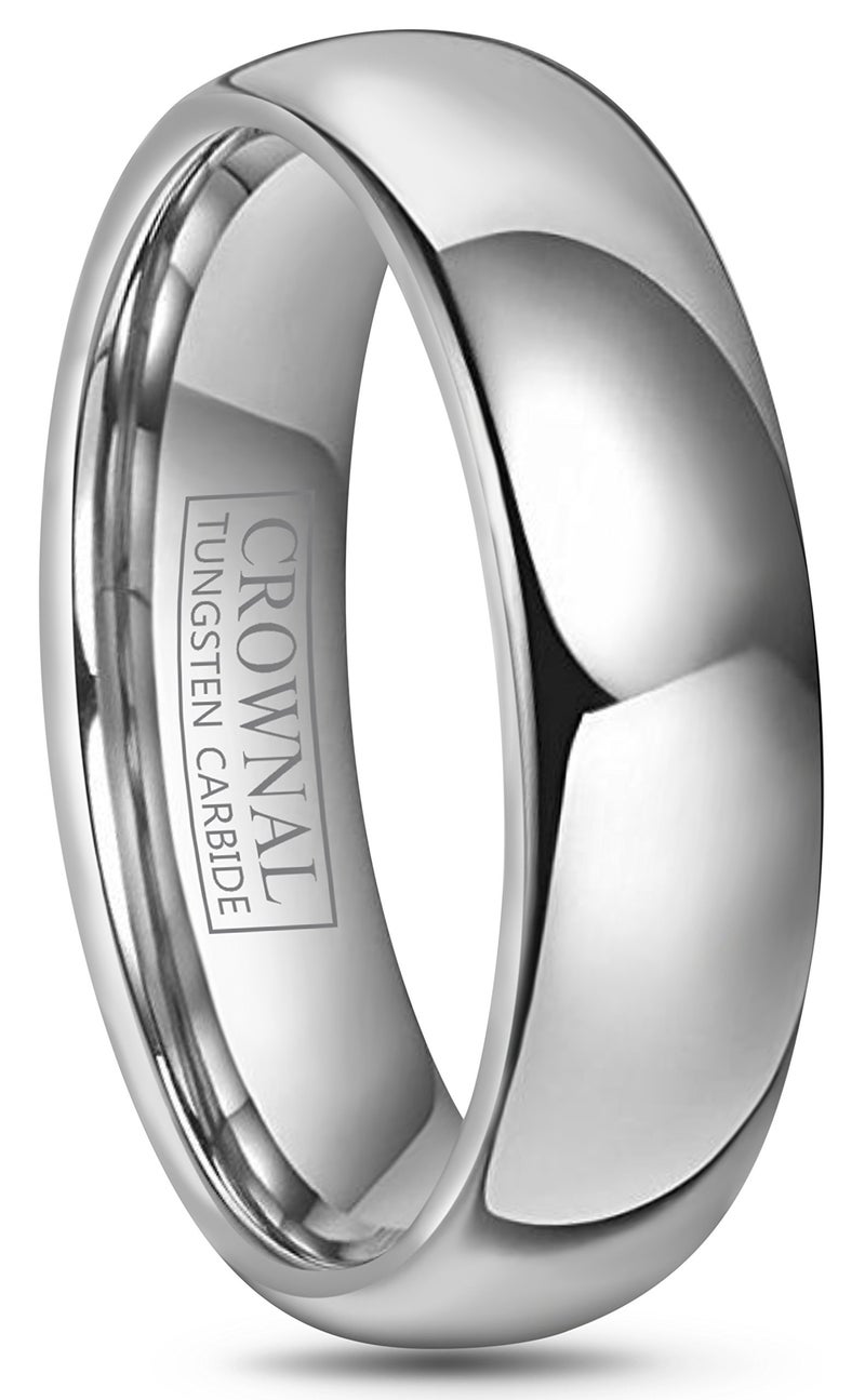 CROWNAL 4mm 6mm 8mm 10mm Tungsten Wedding Band Ring Men Women Plain Dome Polished Size Comfort Fit Size 3 To 17 (6mm,10.5) - Image 1