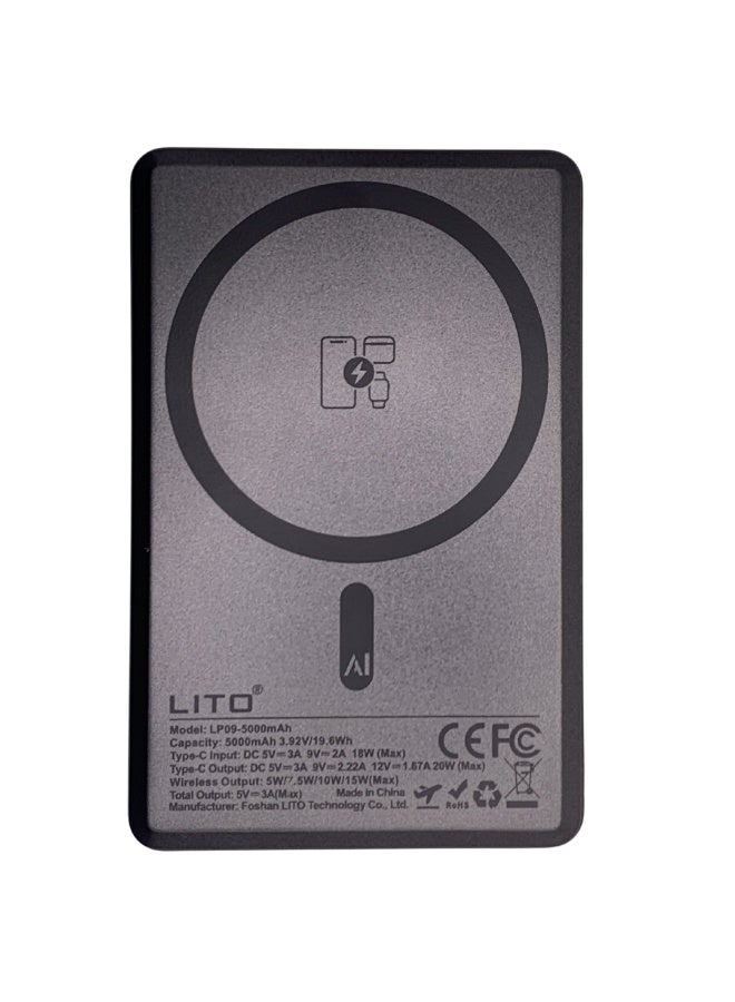 Lito Selling Electronic Responsibly - Lito - Magnetic Wireless Power Bank - Dubai, UAE -  Model LP09 - 5000mAh - 15W - Image 1