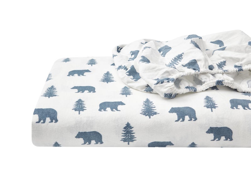 Eddie Bauer - Flannel Sheets King Size, Anti-Pilling & Wrinkle Resistant Cotton, Touchably Soft for All-Season Comfort - Bed Sheets with Matching Pillowcases & Fitted Sheet (Bears and Trees Blue) - Image 3