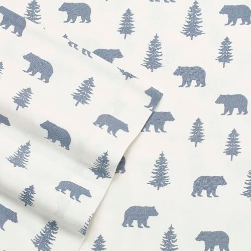 Eddie Bauer - Flannel Sheets King Size, Anti-Pilling & Wrinkle Resistant Cotton, Touchably Soft for All-Season Comfort - Bed Sheets with Matching Pillowcases & Fitted Sheet (Bears and Trees Blue) - Image 2