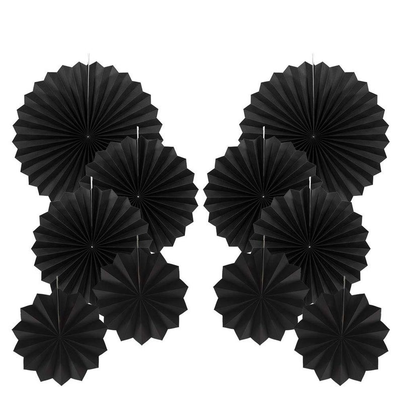 Party Hanging Paper Fans Decorations Set Black Round Paper Fan Ceiling Party Decoration SuppilesSet of 10