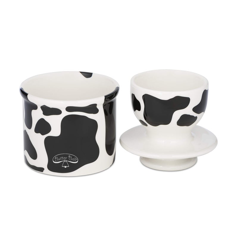 Butter Bell - The Original Butter Bell crock by L Tremain  a Countertop French Ceramic Butter Dish Keeper for Spreadable Butter  Cow Pattern  Black & White - Image 2