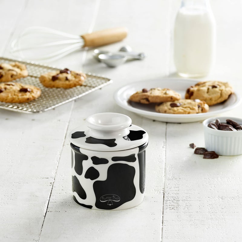 Butter Bell - The Original Butter Bell crock by L Tremain  a Countertop French Ceramic Butter Dish Keeper for Spreadable Butter  Cow Pattern  Black & White - Image 3