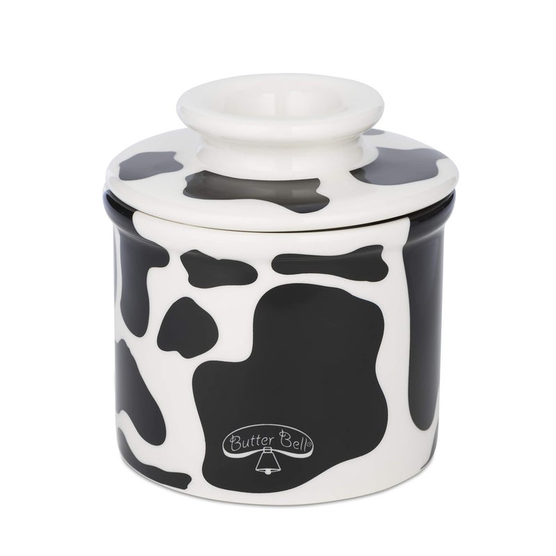 Butter Bell - The Original Butter Bell crock by L Tremain  a Countertop French Ceramic Butter Dish Keeper for Spreadable Butter  Cow Pattern  Black & White - Image 1
