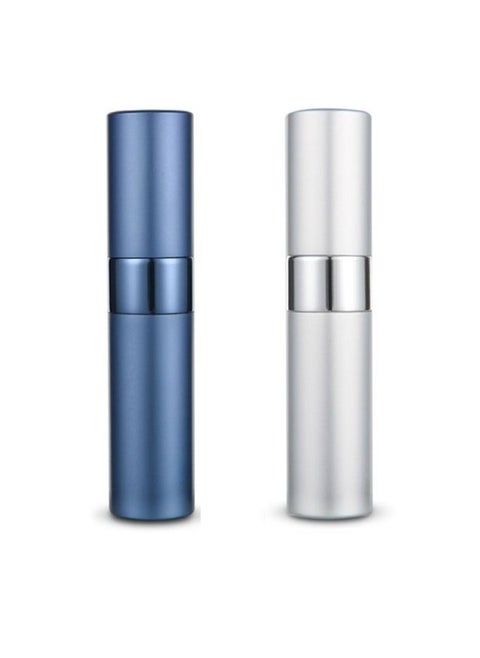 2Pcs Portable Mini Refillable Perfume Bottle Set 8ml, with Metallic Exterior & Glass Atomizer Bottle, Travel Interior Sprayer Squeeze Transfer Pipette for Liquid Dispenser(Silver,Dark Blue)