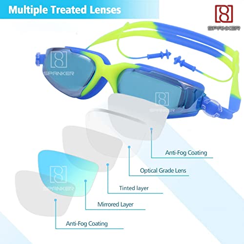 Spanker Aqua Wide View Swim Goggles with Ear Plugs, UV Protection No Leaking Anti Fog Lens Swimming Glasses for Adult Women Men and Youth ,Blue Multi SSTP - Image 2