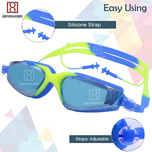 Spanker Aqua Wide View Swim Goggles with Ear Plugs, UV Protection No Leaking Anti Fog Lens Swimming Glasses for Adult Women Men and Youth ,Blue Multi SSTP - Image 3