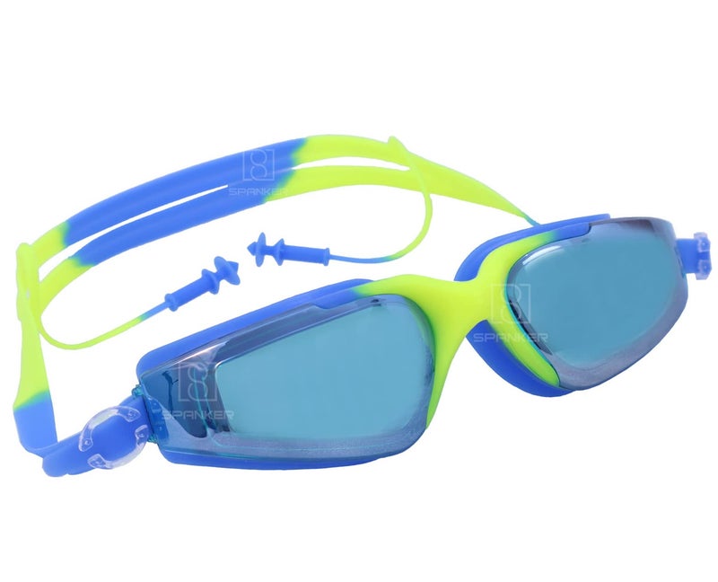 Spanker Aqua Wide View Swim Goggles with Ear Plugs, UV Protection No Leaking Anti Fog Lens Swimming Glasses for Adult Women Men and Youth ,Blue Multi SSTP - Image 1