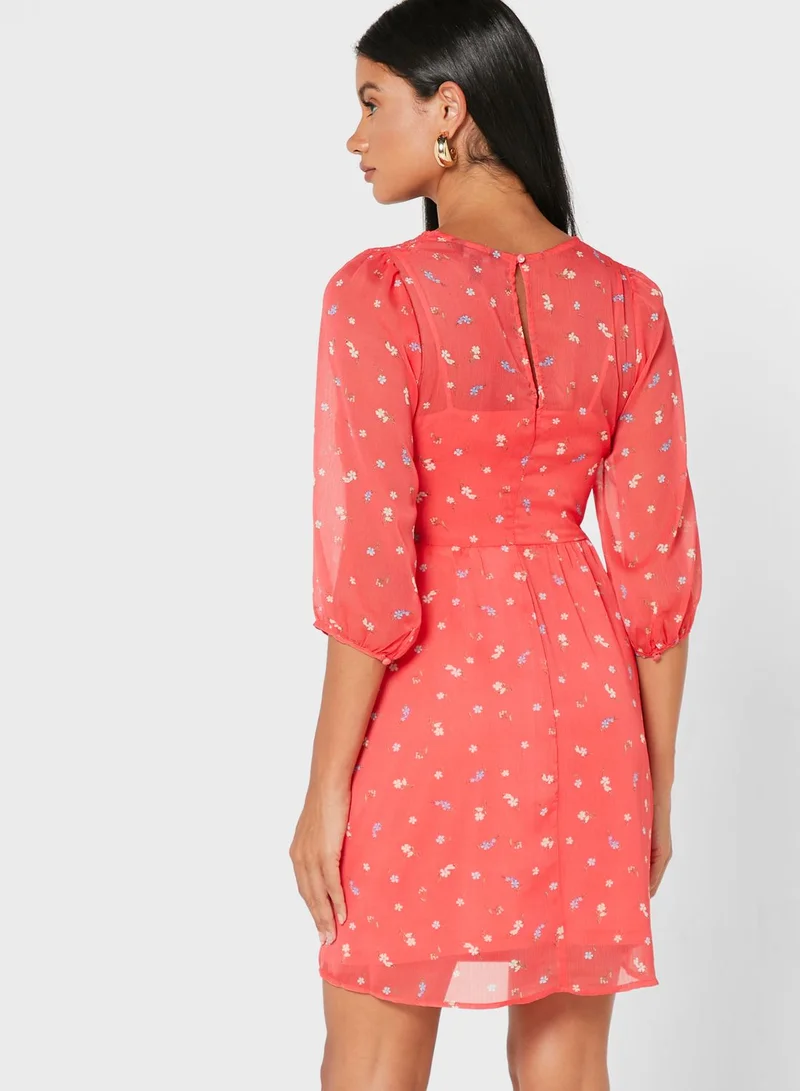 NEW LOOK Balloon Sleeve Printed Dress