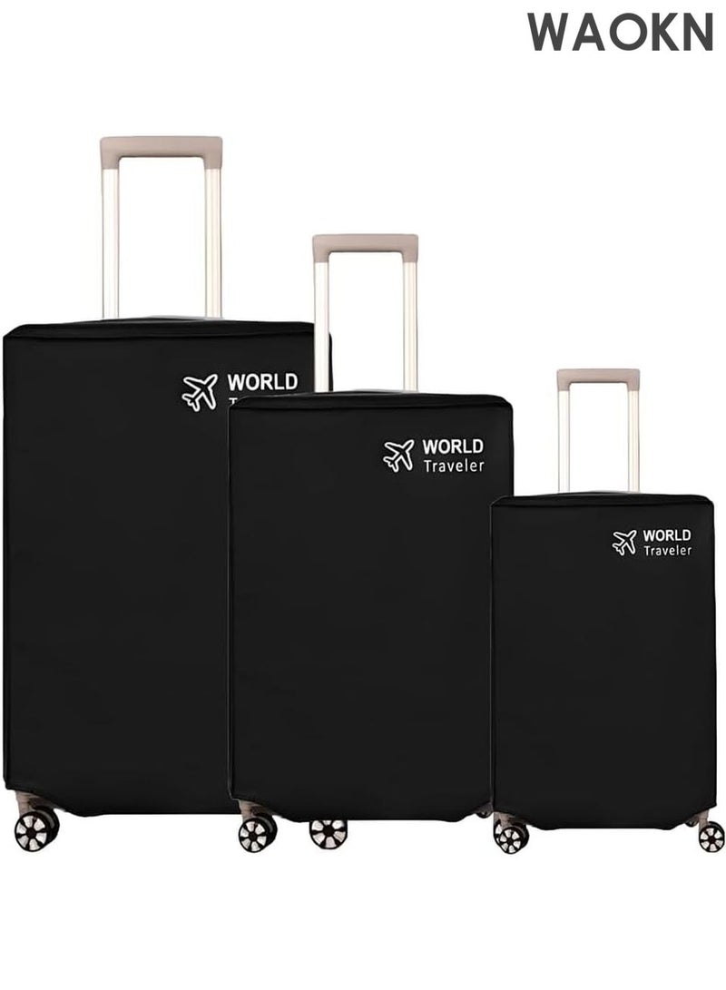 دبليو أيه أو كي أن مجموعة أغطية أمتعة مكونة من 3 قطع - واقي حقيبة سفر عالمي مقاوم للخدش لحقائب مقاس 24، 28، 29-30 بوصة - نسيج مرن متين مع فتحات للعجلات والمقبض - تصميم فتحة علوية لسهولة الوصول إلى المطار (أسود) - Image 2