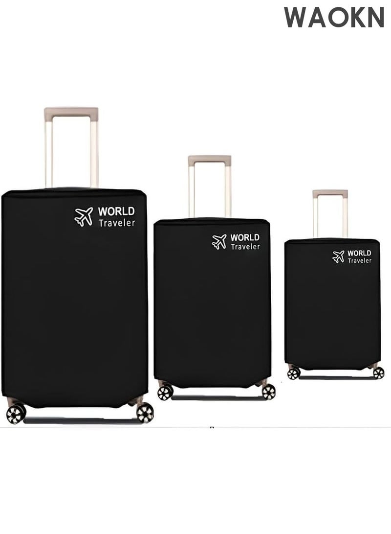 دبليو أيه أو كي أن مجموعة أغطية أمتعة مكونة من 3 قطع - واقي حقيبة سفر عالمي مقاوم للخدش لحقائب مقاس 24، 28، 29-30 بوصة - نسيج مرن متين مع فتحات للعجلات والمقبض - تصميم فتحة علوية لسهولة الوصول إلى المطار (أسود) - Image 1