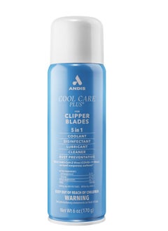 Andis 12556 Cool Care Plus 5-in-1 Clipper Blade Spray - Professional Grooming Tool with Easy Cleaning, Cooling, Disinfecting, Lubricating, and Rust Prevention – All Hairs Type, 6 Oz – Blue