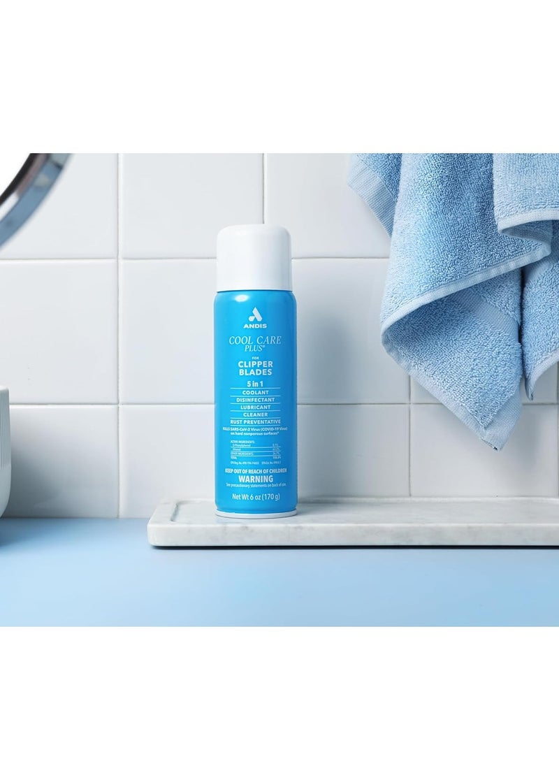 andis - Andis 12556 Cool Care Plus 5-in-1 Clipper Blade Spray - Professional Grooming Tool with Easy Cleaning, Cooling, Disinfecting, Lubricating, and Rust Prevention – All Hairs Type, 6 Oz – Blue - Image 1