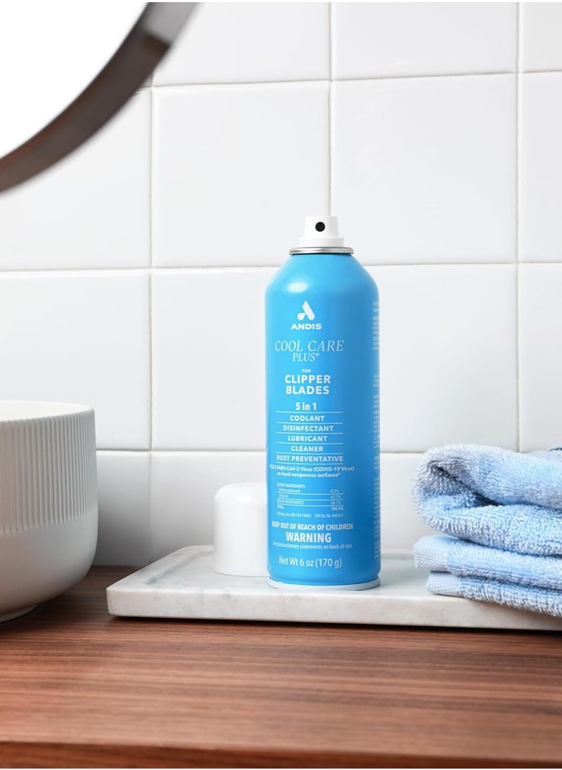 andis - Andis 12556 Cool Care Plus 5-in-1 Clipper Blade Spray - Professional Grooming Tool with Easy Cleaning, Cooling, Disinfecting, Lubricating, and Rust Prevention – All Hairs Type, 6 Oz – Blue - Image 1