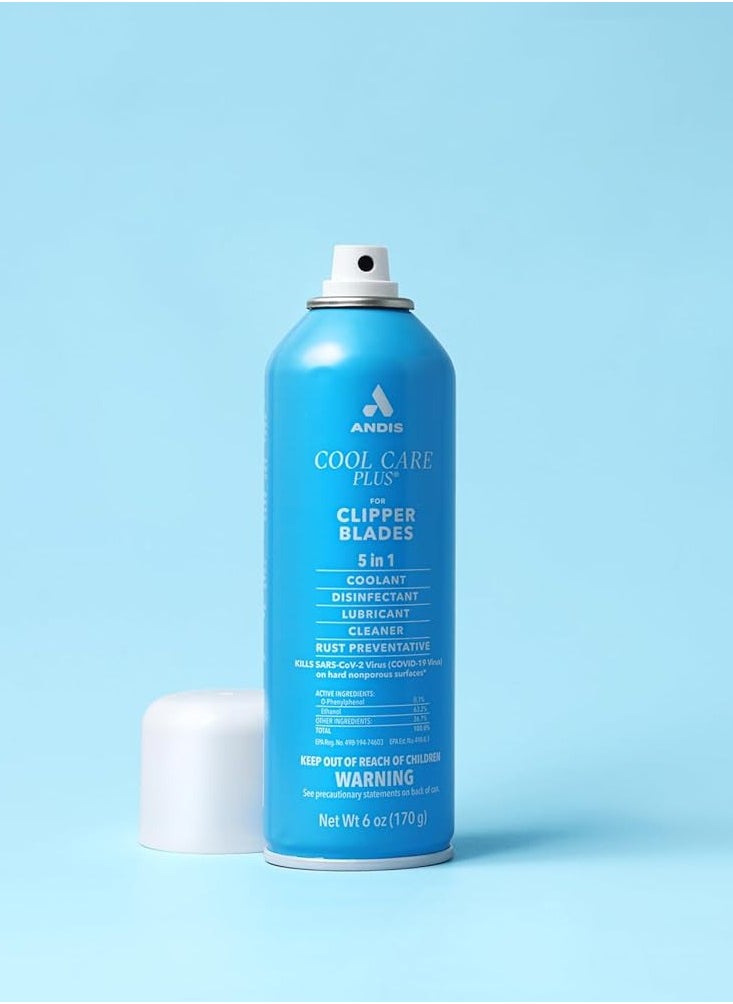 andis - Andis 12556 Cool Care Plus 5-in-1 Clipper Blade Spray - Professional Grooming Tool with Easy Cleaning, Cooling, Disinfecting, Lubricating, and Rust Prevention – All Hairs Type, 6 Oz – Blue - Image 1