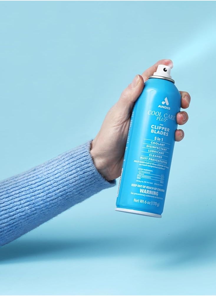 andis - Andis 12556 Cool Care Plus 5-in-1 Clipper Blade Spray - Professional Grooming Tool with Easy Cleaning, Cooling, Disinfecting, Lubricating, and Rust Prevention – All Hairs Type, 6 Oz – Blue - Image 1