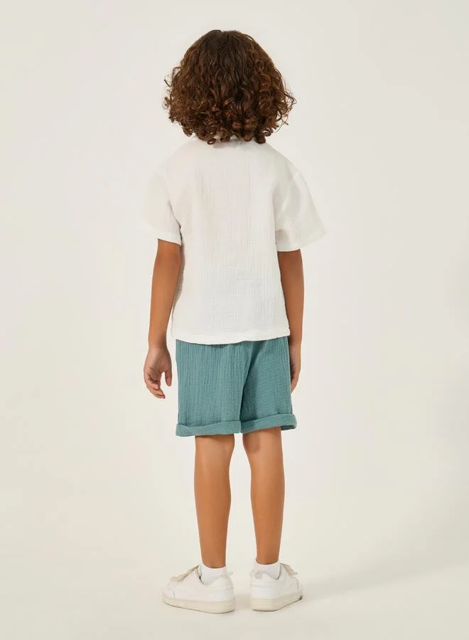 Styli Mandarin Collar Shirt and Shorts Set