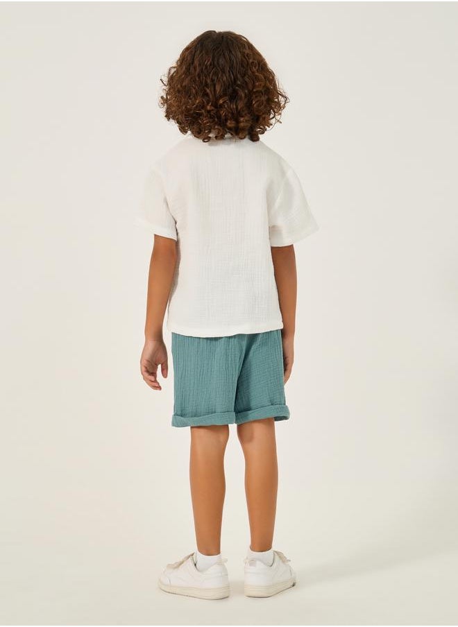 Styli Mandarin Collar Shirt and Shorts Set  - Image 5