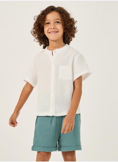 Styli Mandarin Collar Shirt and Shorts Set  - Image 1