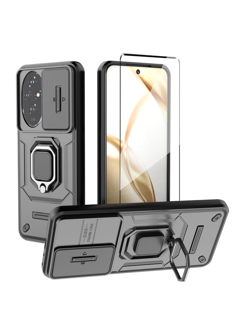 عام المجد 200 5G حالة الهاتف المحمول ، مع فيلم حماية الشاشة ، المدمج في انزلاق الكاميرا حامي ، حامي العسكرية الثقيلة حالة الهاتف المحمول - أسود - Image 1