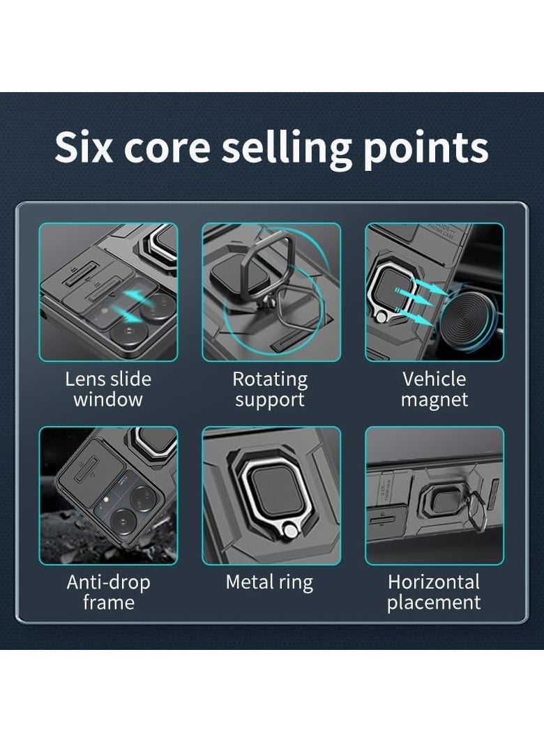 عام المجد 200 5G حالة الهاتف المحمول ، مع فيلم حماية الشاشة ، المدمج في انزلاق الكاميرا حامي ، حامي العسكرية الثقيلة حالة الهاتف المحمول - أسود - Image 3