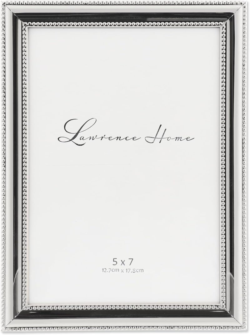 Lawrence Frames 510757 Metal Picture Frame Silver-Plate with Delicate Beading, 5 by 7-Inch - Image 1