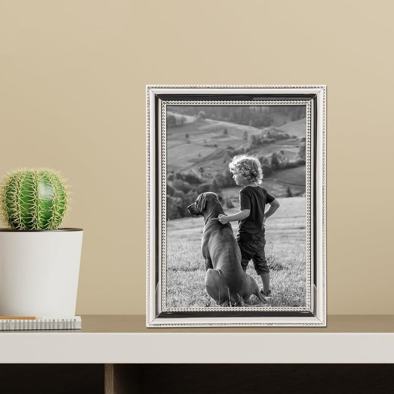 Lawrence Frames 510757 Metal Picture Frame Silver-Plate with Delicate Beading, 5 by 7-Inch - Image 2