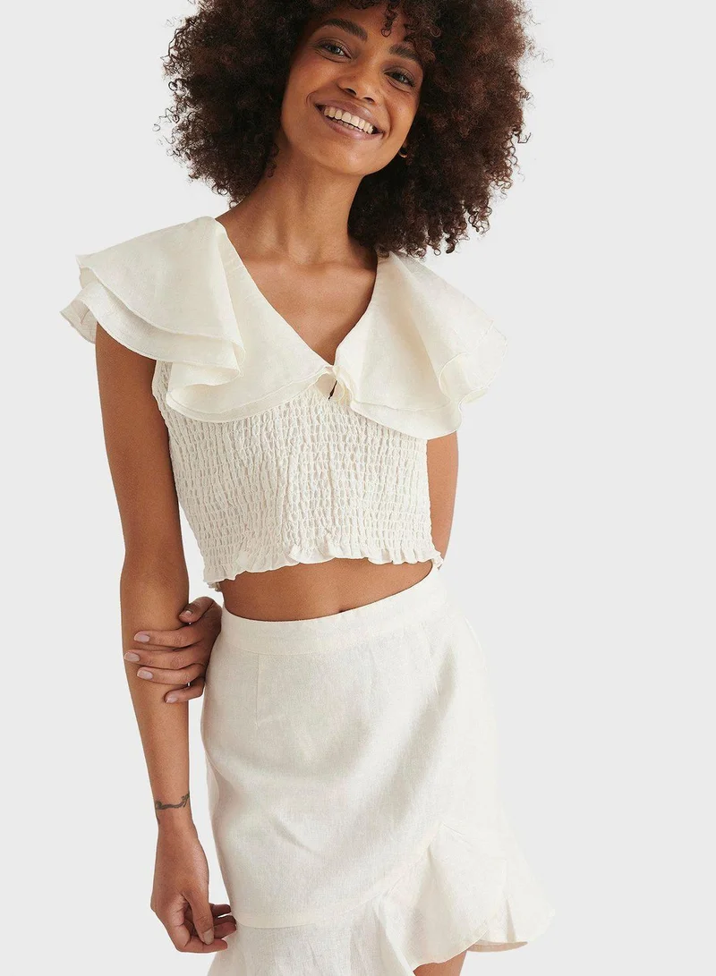 NA-KD Cap Sleeves Ruffle Detail Top