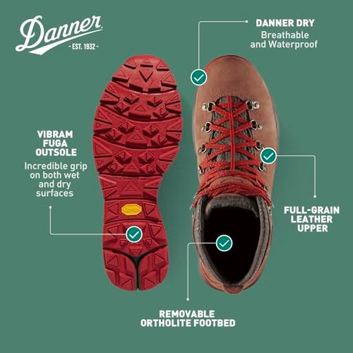 Danner Mountain 600 Waterproof Hiking Boots for Men - Lightweight, Durable Upper, Breathable Lining, Triple-Density Footbed & Vibram Traction Outsole, Brown/Red - 12 D - Image 4