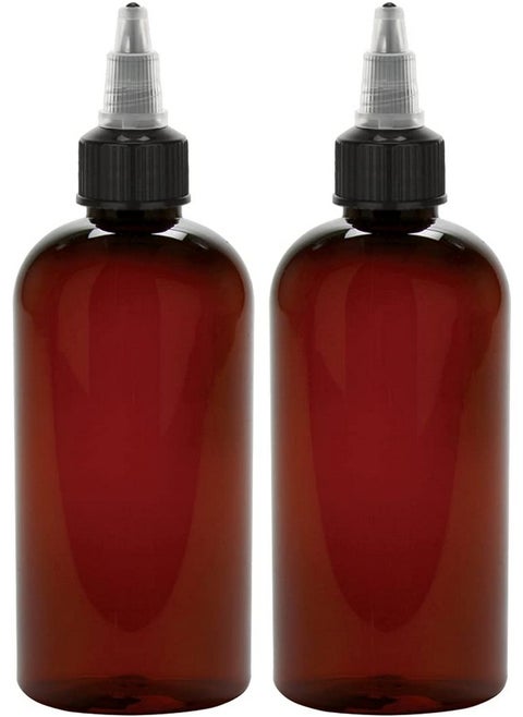Twist Top Applicator Bottles 8 Oz Amber Squeeze Empty Round Plastic Bottles Bpafree Pet Refillable Openclose Nozzle (Black)Multi Purpose (Pack Of 2)