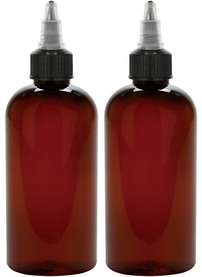 BRIGHTFROM - Twist Top Applicator Bottles 8 Oz Amber Squeeze Empty Round Plastic Bottles Bpafree Pet Refillable Openclose Nozzle (Black)Multi Purpose (Pack Of 2) - Image 1