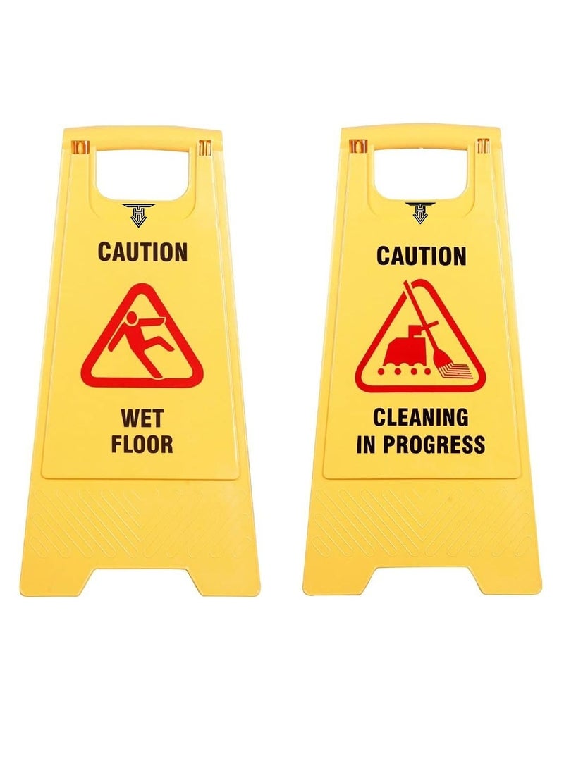 مخطوطات تحذير علامات التحذير من الأرضيات المبللة لوحة تحذير صفراء على الوجهين للاستخدام التجاري، ولافتات السلامة على الأرضيات المبللة والتنظيف قيد التقدم - Image 1