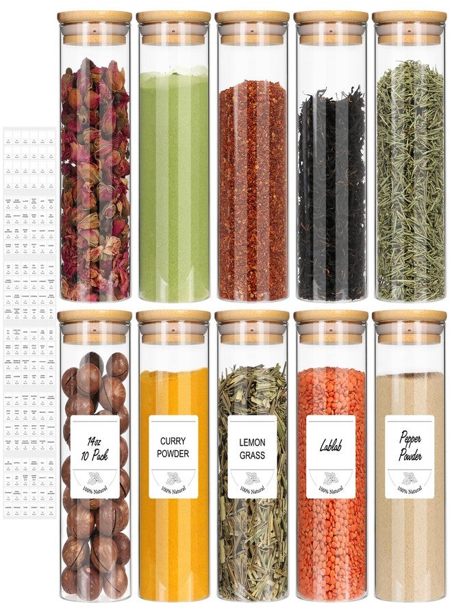 STARSIDE 14 oz Glass Jars with Bamboo Lids, Set of 10 Empty Spice Jars with LabelsSpice Containers,Airtight Food Storage Container,Glass Seasoning Organizer,Borosilicate Glass Canisters Sets - Image 1